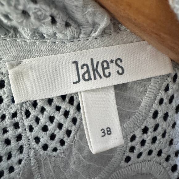 Jakes Dress Women 38 US 8 Light Blue Eyelet Floral Cottagecore Mini Wedding - Picture 3 of 12